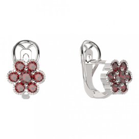 BG  náušnice 140-R7 kulaté Stříbro 925 - rhodium Granát