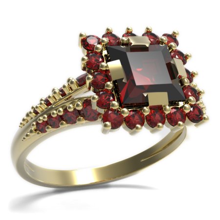 BG prsten s čtvercovým kamenem 499-G - Kov: Žluté zlato - 585, Kámen: Granát