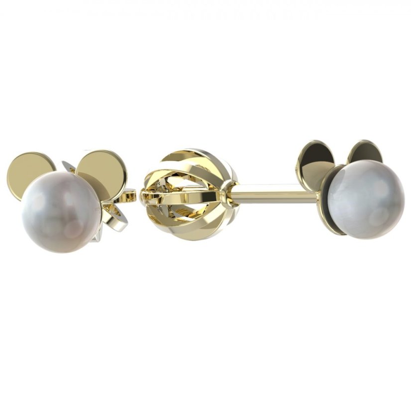 BeKid dětské náušnice uši Mickey s perlou 1398 Žluté zlato - 585 Bílá perla