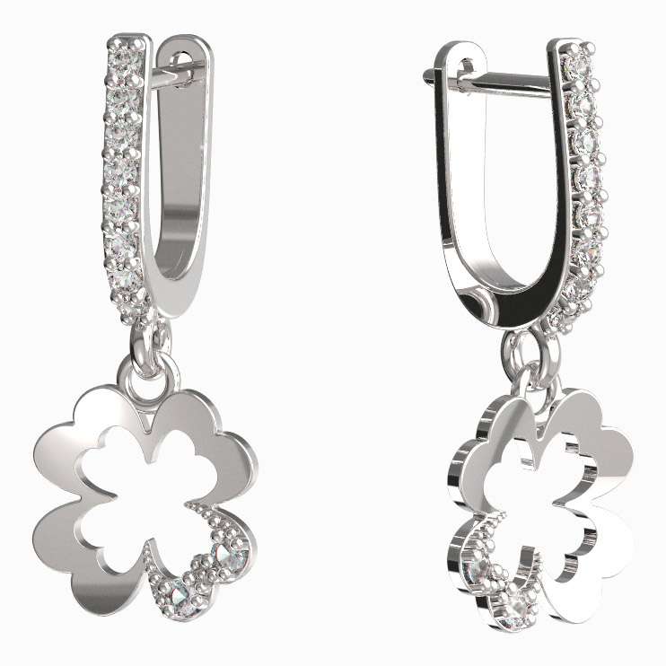 BG zlaté náušnice čtyřlístek 1171 Bílé zlato - 585 Diamant