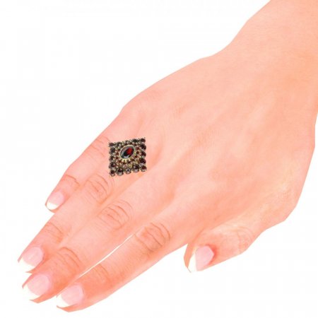 BG prsten s granátem  262 - Kov: Stříbro 925 - rhodium, Kámen: Vltavín a granát