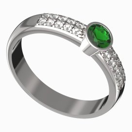 Zlatý prsten se zeleným zirkonem, bílé zlato 585 – 722