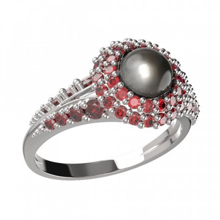 BG prsten s přírodní perlou 540-G - Kov: Stříbro 925 - rhodium, Kámen: Granát a tahiti perla