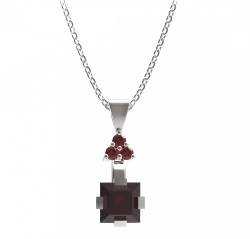 BG přívěs s centrálním čtvercovým kamenem 496-87 Stříbro 925 - rhodium Granát