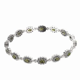 BG náramek přírodní broušený granát   455 Stříbro 925 - rhodium Vltavín a  kubický zirkon