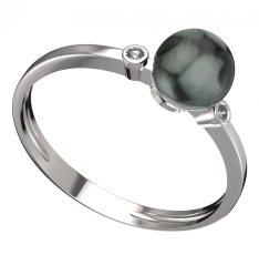 BG zlatý prstýnek s perlou 561 L Bílé zlato - 585 Diamant a tahiti perla