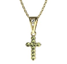BG zlatý přívěšek křížek 580 Žluté zlato - 585 Zelený kubický zirkon