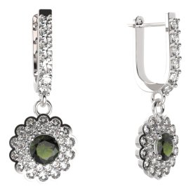 BG kulaté náušnice 463-94 Stříbro 925 - rhodium Vltavín a kubický zirkon