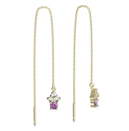BeKid, Gold kids earrings -159 - Switching on: Chain 9 cm, Metal: Yellow gold 585, Stone: Pink cubic zircon