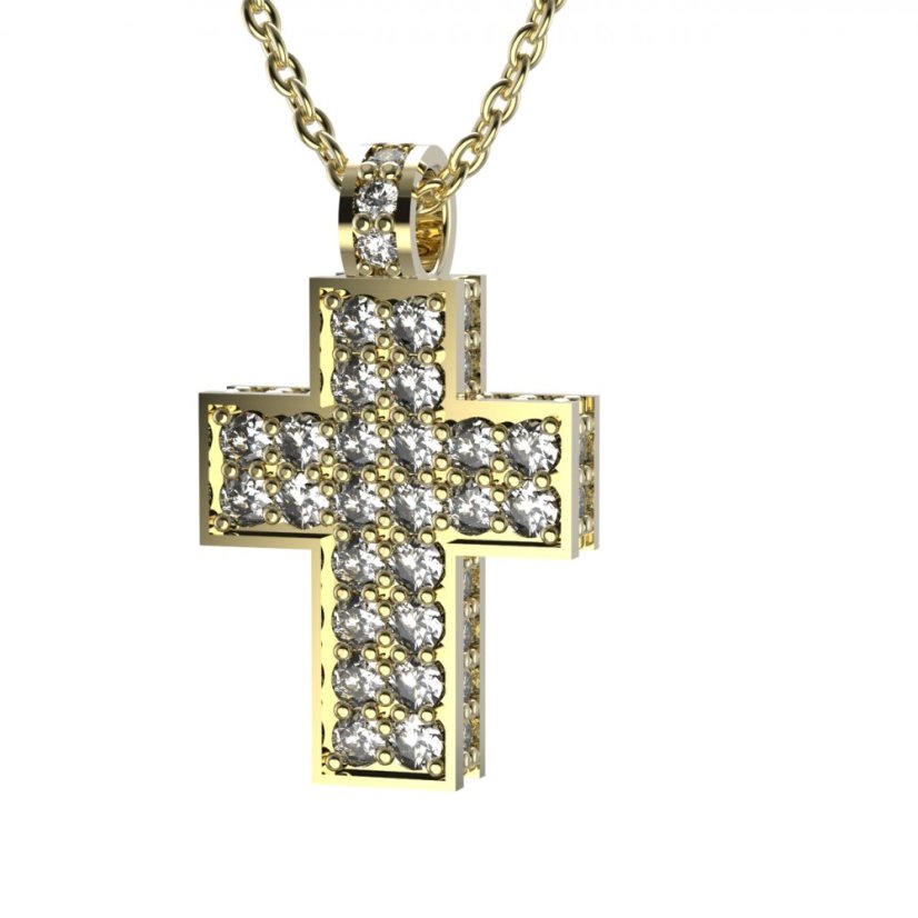 Zlatý přívěsek křížek s lab-grown diamantem, žluté zlato 585 – 917