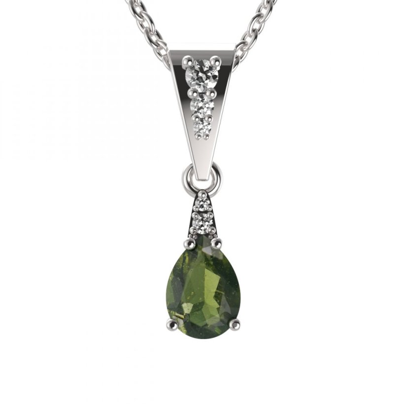 BG přívěs vsazen vltavín  623 Bílé zlato - 585 Vltavín a diamant