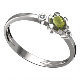 BG vltavínový prsten 556L Bílé zlato - 585 Vltavín a diamant