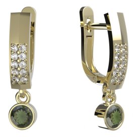 BG zlaté vltavínové náušnice 722 Žluté zlato - 585 Vltavín a diamant