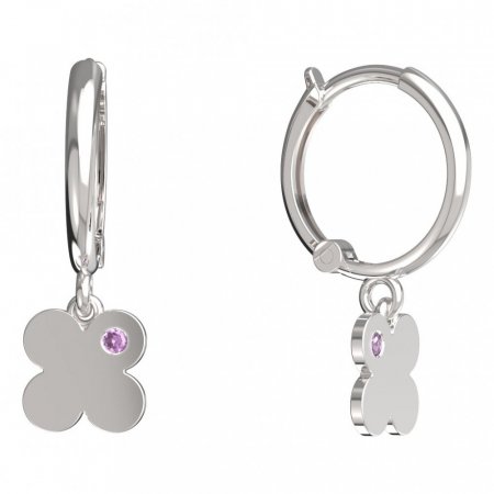 BeKid, Gold kids earrings -828 - Switching on: Circles 12 mm, Metal: White gold 585, Stone: Pink cubic zircon