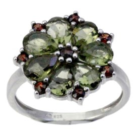 BG prsten vsazeny kameny:český granát  424 Bílé zlato - 585 Vltavín a granát