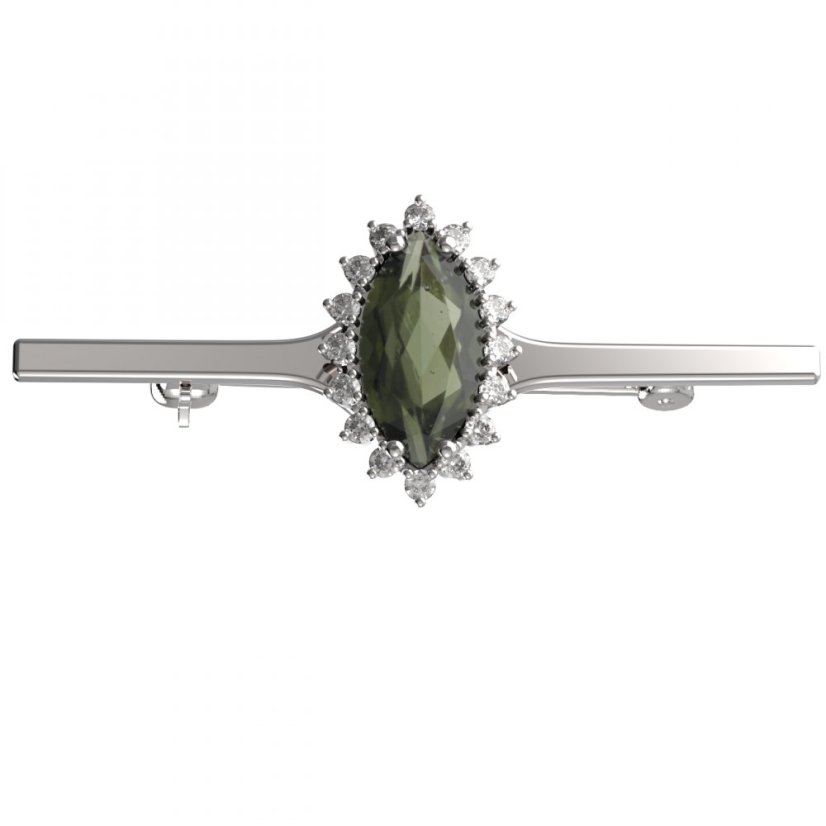 BG brož 513K Stříbro 925 - rhodium Vltavín a  kubický zirkon