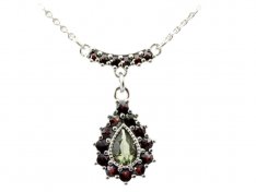 BG necklace with moldavite and garnet 052