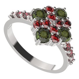 BG prstýnek 317 Stříbro 925 - rhodium Vltavín a granát