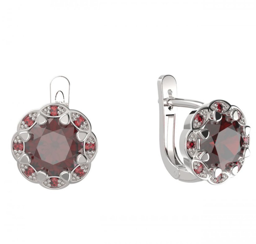 BG náušnice kulaté -  993-07 Stříbro 925 - rhodium Granát
