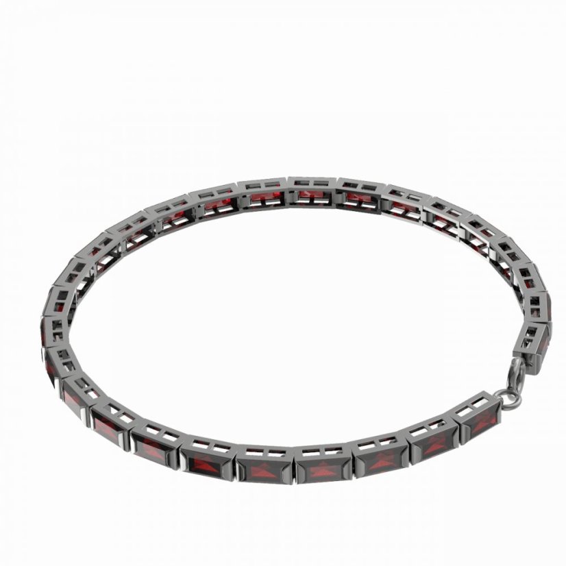 Stříbrný náramek s českým granátem, ruthenium – 535