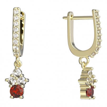 BeKid, Gold kids earrings -159 - Switching on: English, Metal: Yellow gold 585, Stone: Red cubic zircon