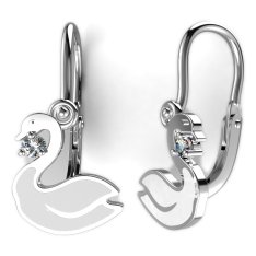 BeKid dětské zlaté náušnice 1278 -  Labuť Bílé zlato - 585 Diamant