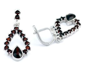 BG náušnice vsazený přírodní granát 734 Bílé zlato - 585 Granát