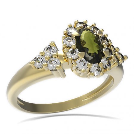 BG prsten s oválným kamenem 498-U - Kov: Stříbro 925 - rhodium, Kámen: Vltavín a granát