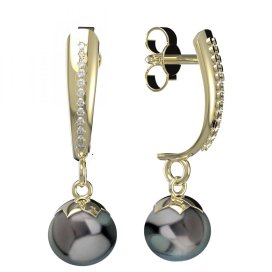 BG zlaté náušnice 561 s černou perlou Žluté zlato - 585 Diamant a tahiti perla