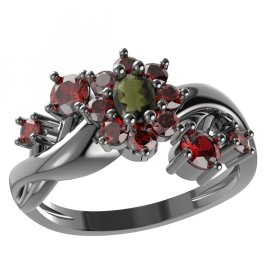 BG prsten s oválným kamenem 627-P Stříbro 925 - ruthenium (30-90dní) Vltavín a granát