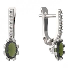 BG vltavínové náušnice 560 Bílé zlato - 585 Vltavín a diamant