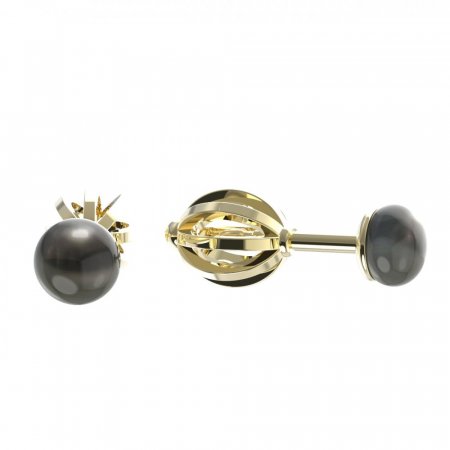 BeKid dětské náušnice 1290 s perlou - Zapínání: Šroubek, Kov: Žluté zlato 585, Perla: Černá