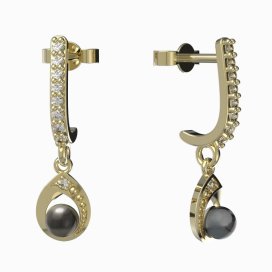 BeKid dětské náušnice 1242 s černou perlou Žluté zlato - 585 Diamant