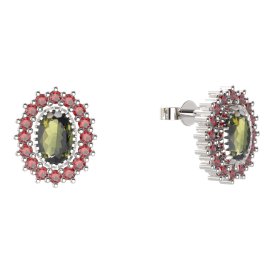 BG náušnice ovál - 244 Stříbro 925 - rhodium Vltavín a granát