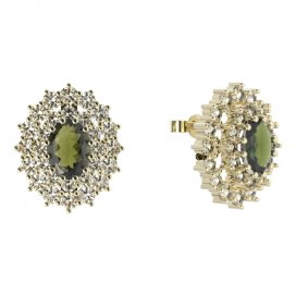 BG náušnice ovál -  001 Žluté zlato - 585 Vltavín a  kubický zirkon