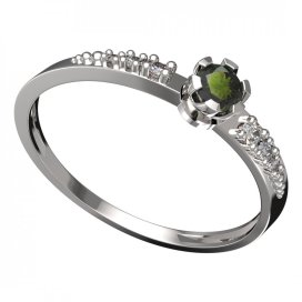 BG vltavínový prsten 869D Bílé zlato - 585 Vltavín a diamant