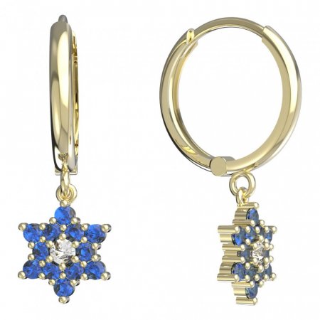 BeKid, Gold kids earrings -090 - Switching on: Circles 15 mm, Metal: Yellow gold 585, Stone: Dark blue cubic zircon
