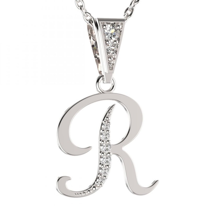 BG zlatý přívěsek písmenko R - 1226 Bílé zlato - 585 Diamant