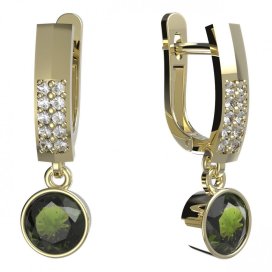 BG zlaté vltavínové náušnice 724 Žluté zlato - 585 Vltavín a diamant