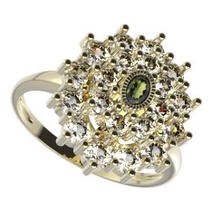 BG prsten oválný 009-I Stříbro 925 - pozlacené Vltavín a  kubický zirkon