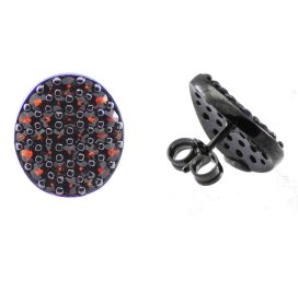 Stříbrné náušnice s českým granátem, ruthenium, puzety – 911