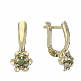 BG vltavínové náušnice 878 Žluté zlato - 585 Vltavín a diamant