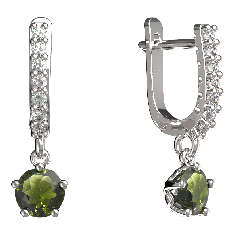 BG vltavínové náušnice 875 Bílé zlato - 585 Vltavín a diamant