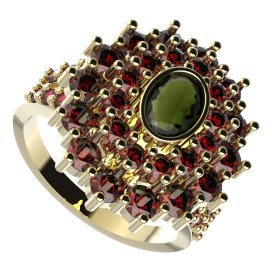 BG prsten oválný 021-Y Stříbro 925 - pozlacené Vltavín a granát