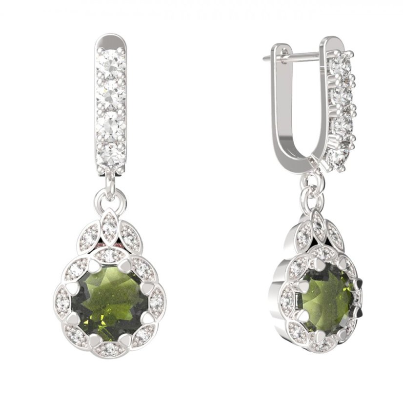 BG náušnice kulaté  991-96 Stříbro 925 - rhodium Vltavín a  kubický zirkon