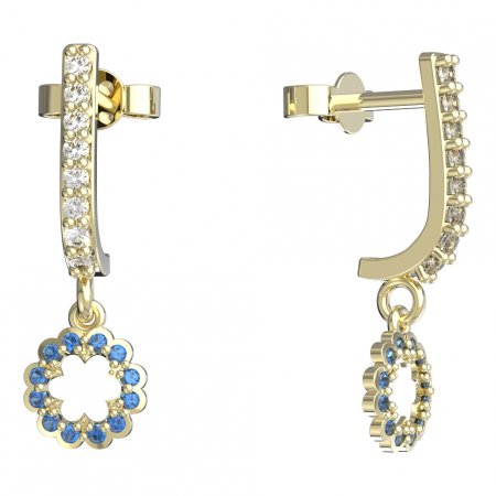 BeKid, Gold kids earrings -855 - Switching on: Pendant hanger, Metal: Yellow gold 585, Stone: Dark blue cubic zircon