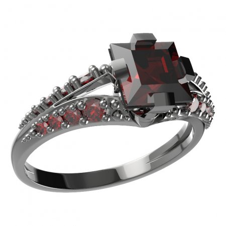 BG prsten s čtvercovým kamenem 496-G - Kov: Stříbro 925 - rhodium, Kámen: Vltavín a granát