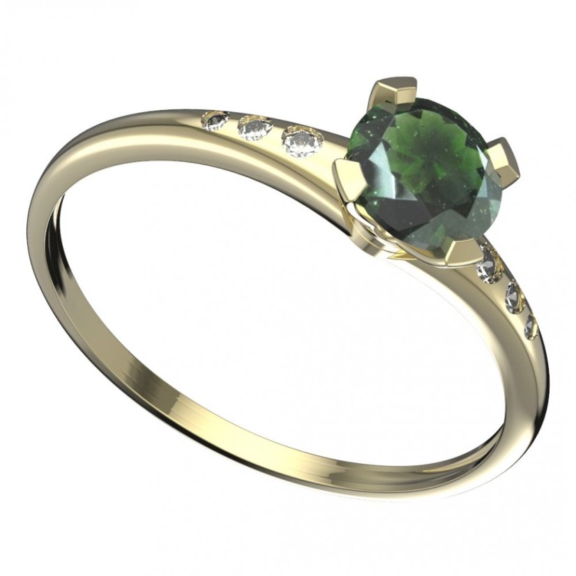 BG vltavínový prsten 558K Žluté zlato - 585 Vltavín a diamant