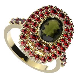 BG prsten 251-Z oválného tvaru Stříbro 925 - pozlacené Vltavín a granát