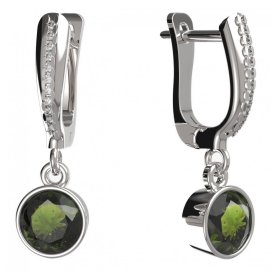BG zlaté vltavínové náušnice 724 Bílé zlato - 585 Vltavín a diamant